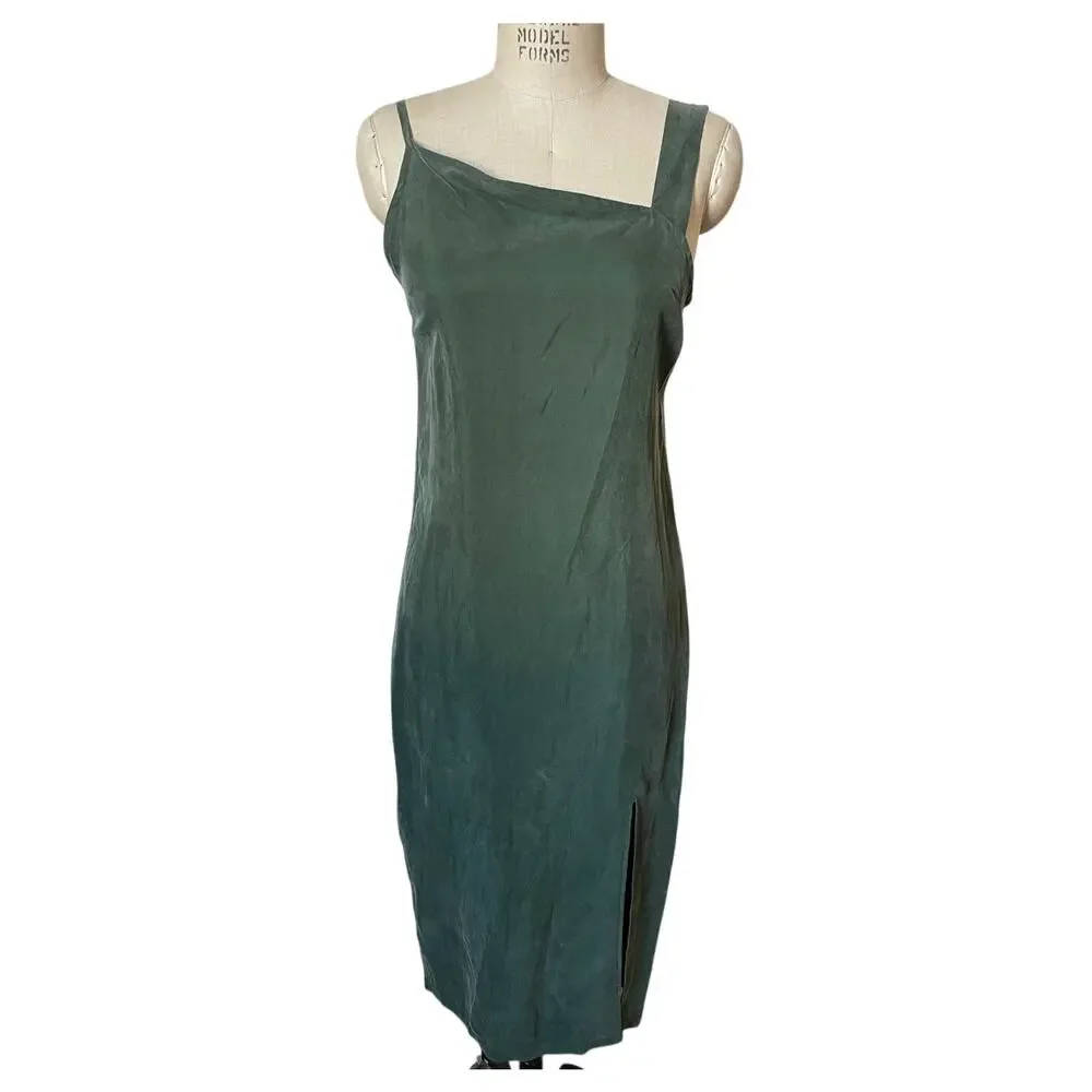 kale green dress Khari | Bottle Green High-Neck Twisted Maxi Dress With Drape
